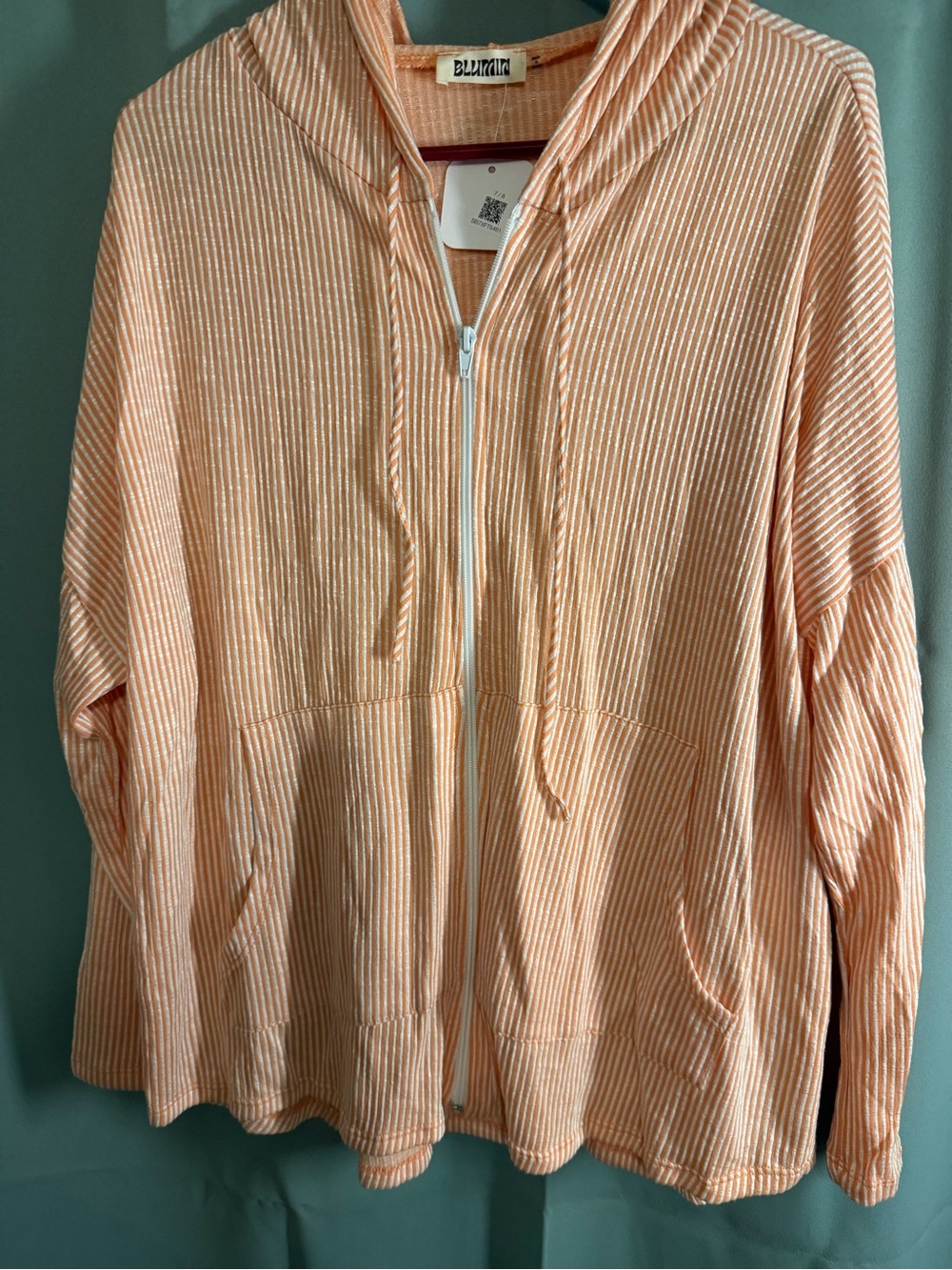 Blumin Peach and White Striped Zip Hoodie